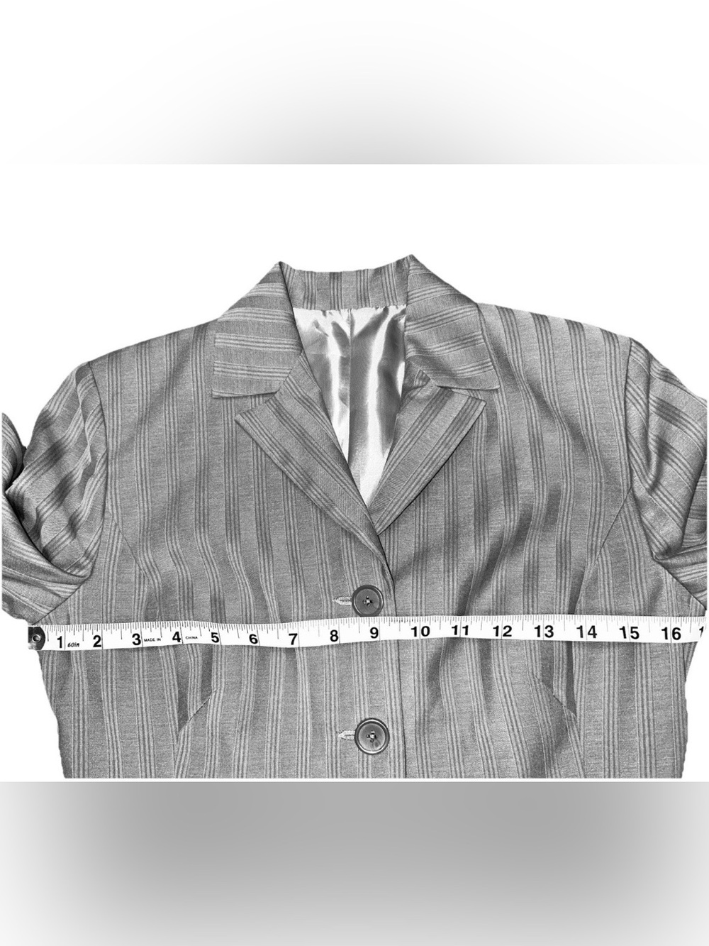 Custom Gray Pinstripe Blazer Lined 3/4 Sleeves Business Office Professional - Picture 6 of 10
